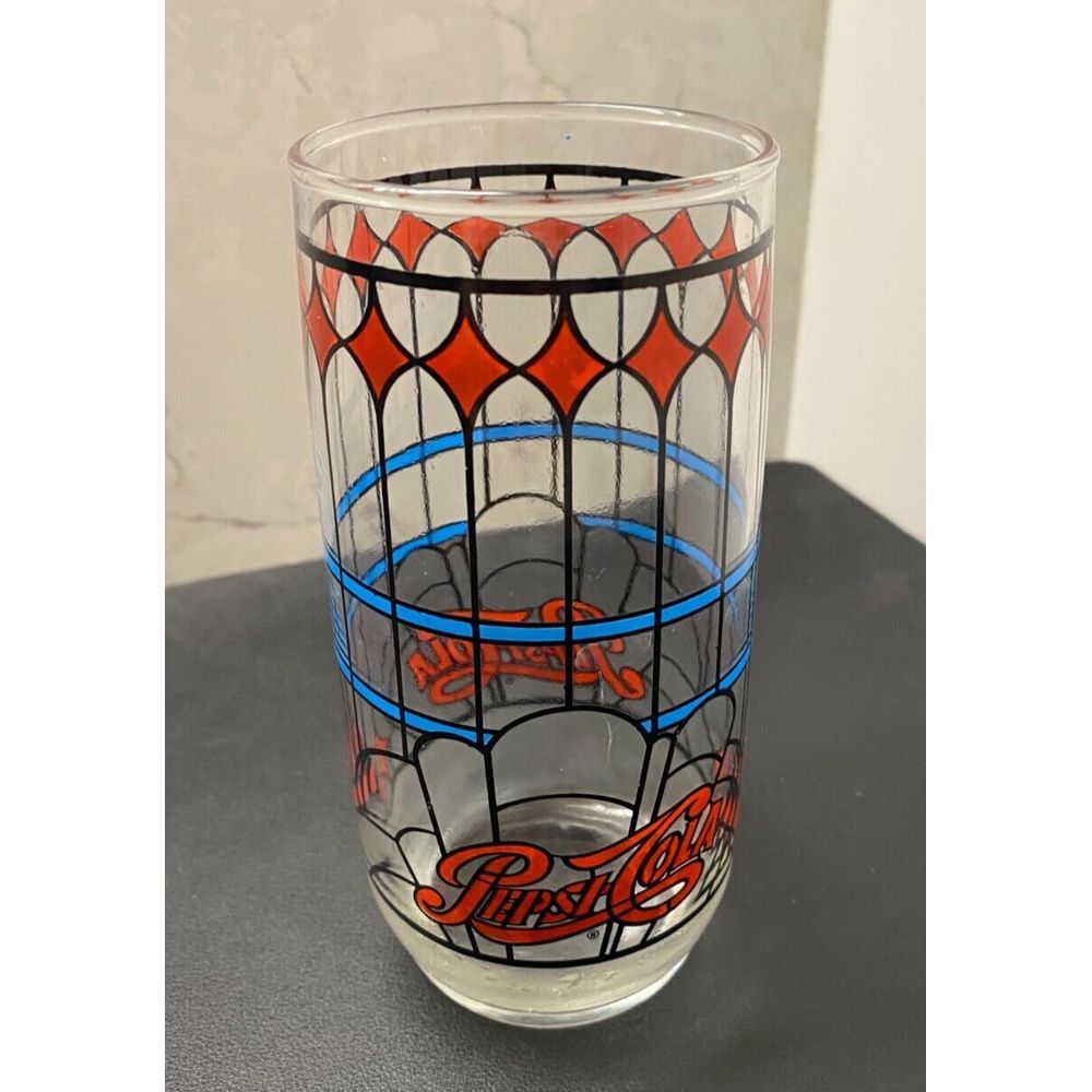 Vintage Pepsi Blue Red Stained Barware Decorative Drinking Glass Tumbler